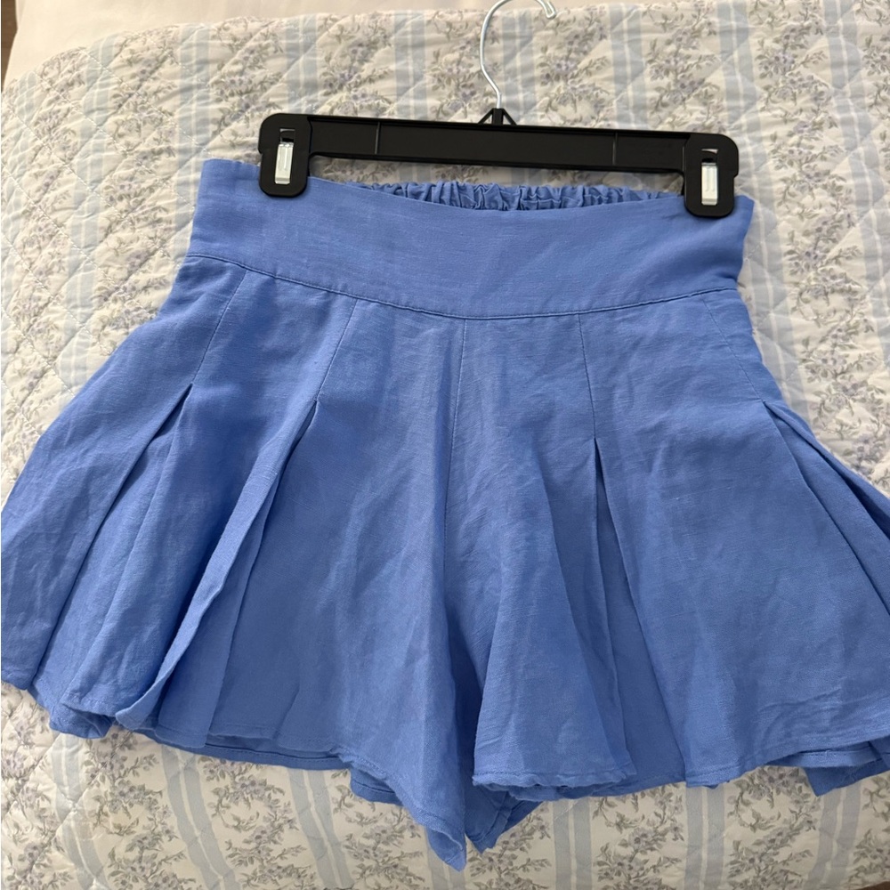 Emily McCarthy Della Robia Blue Pleated Shorts